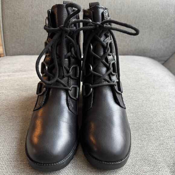 SOREL Cate Lace Women's Black Leather Waterproof D-ring Rain Booties Sz 8.5 - Picture 7 of 11